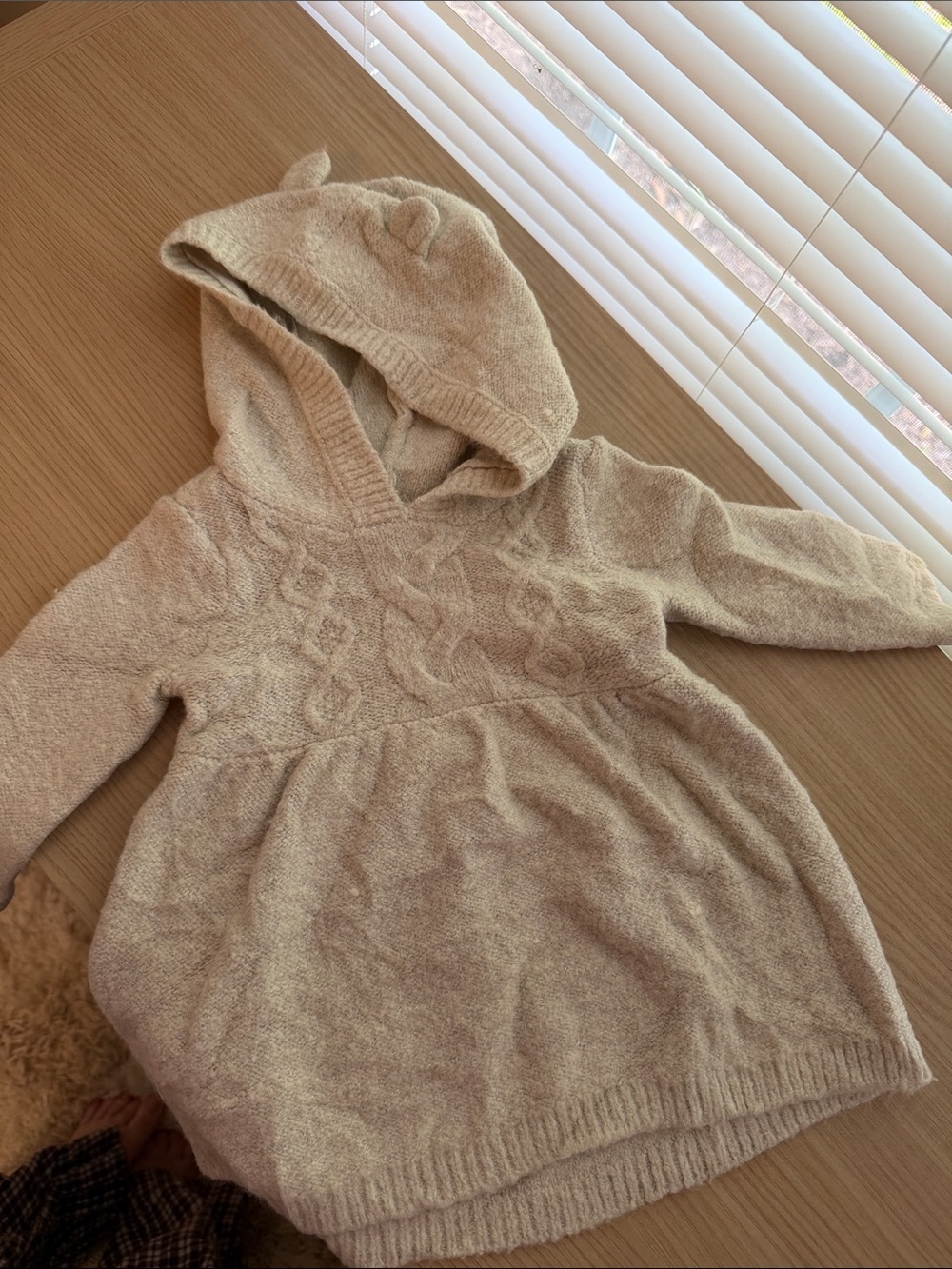 OshKosh B'gosh Cream Hooded Knit Dress with Ear Details